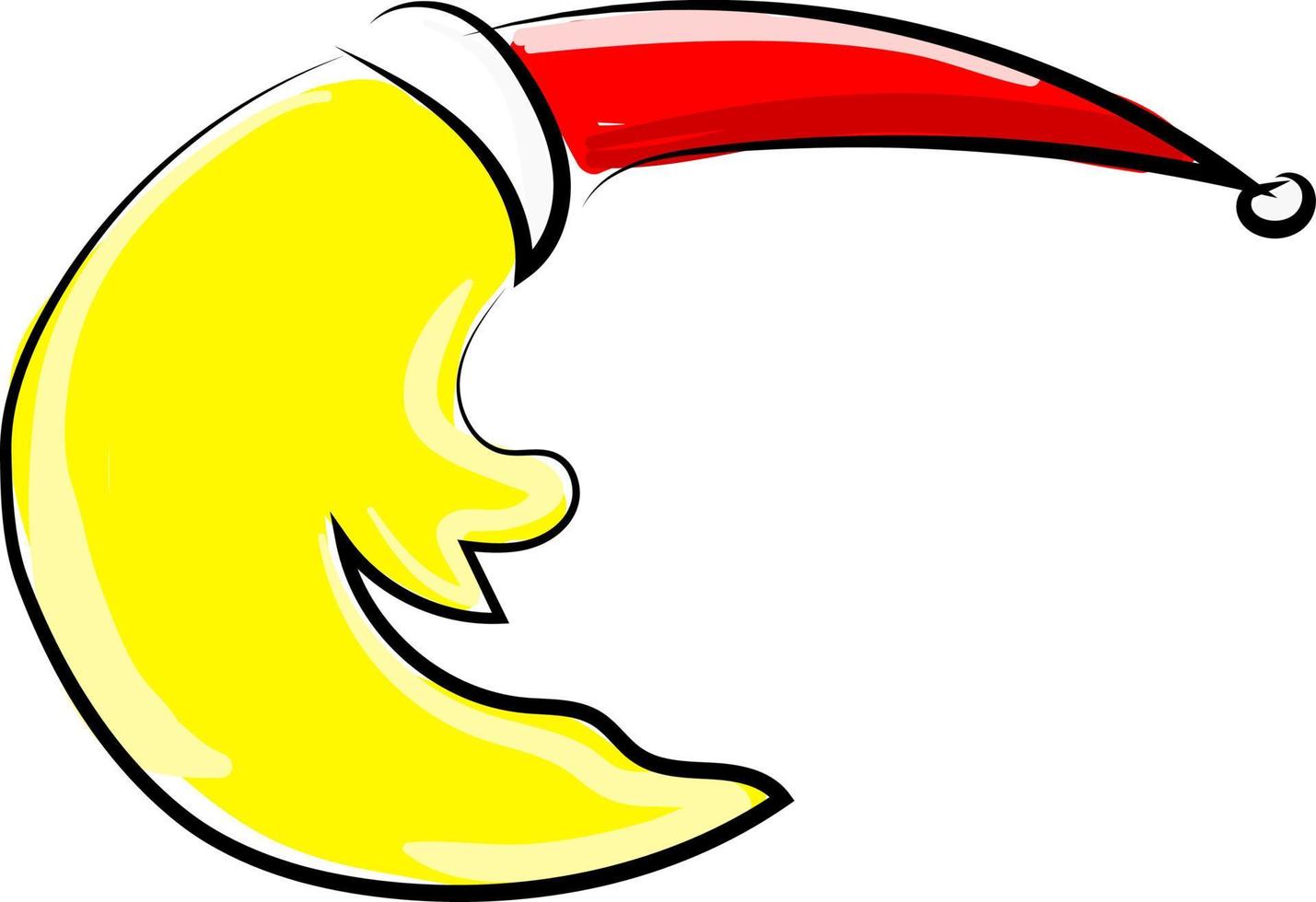 gul måne med hatt, illustration, vektor på vit bakgrund.