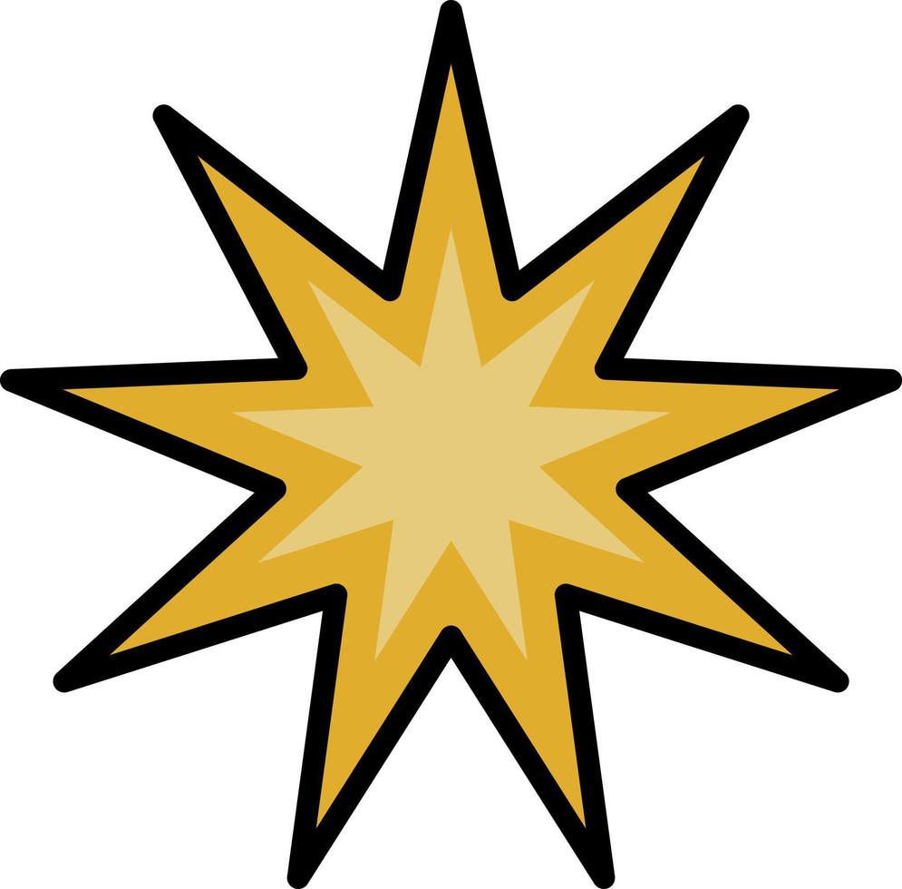 ungewöhnlicher goldener Stern, Illustration, Vektor auf weißem Hintergrund.