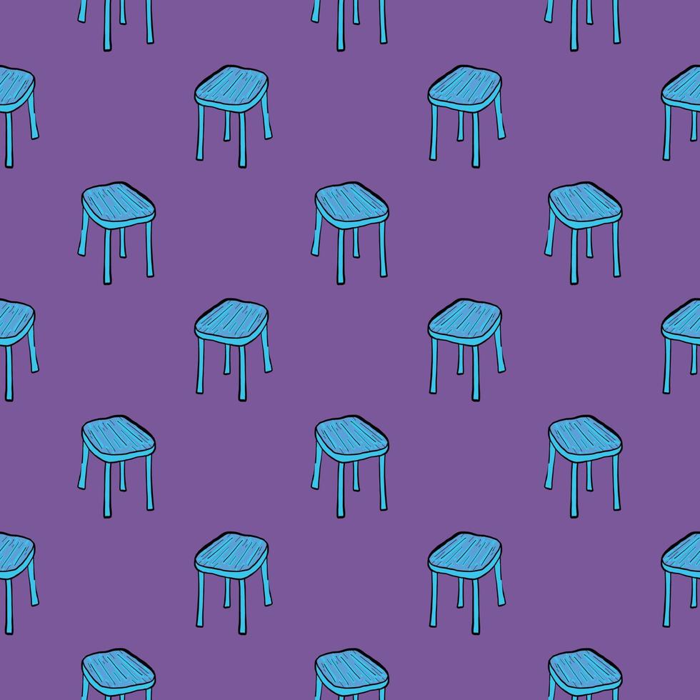 süße kleine blaue Stühle, nahtloses Muster auf violettem Hintergrund. vektor