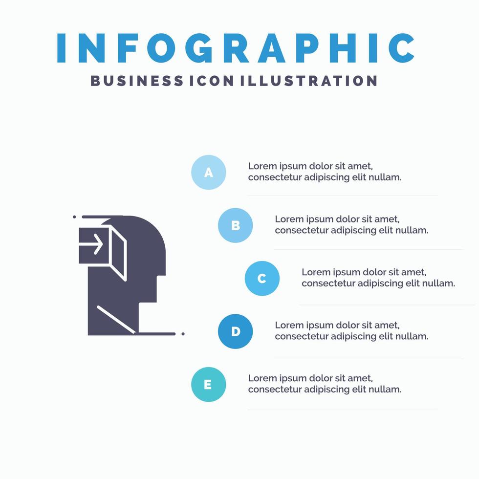 Tür menschlicher innerer Geist kümmerte solides Symbol Infografiken 5 Schritte Präsentationshintergrund vektor