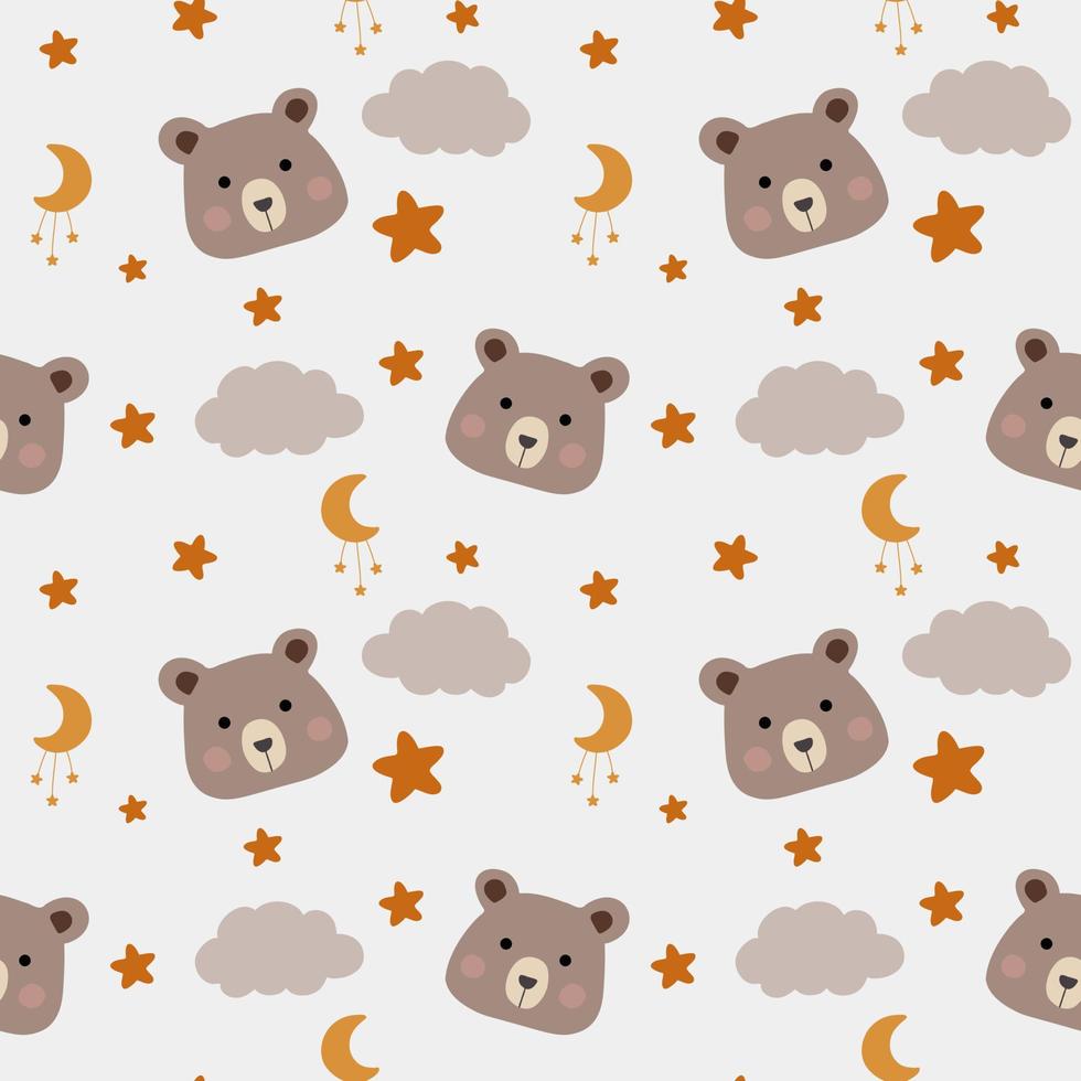 sömlös barnslig mönster med söt björnar, moln, måne, stjärnor. bebis textur för tyg, omslag, textil, tapet, Kläder. vektor illustration