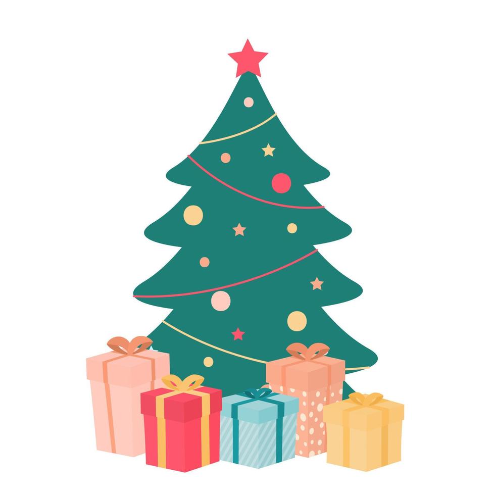 Weihnachtsbaum und Geschenkboxen vektor