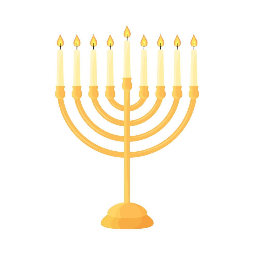 Chanukka-Menora isoliert. traditionelles jüdisches Chanukka-Symbol. jüdischer Kerzenhalter mit neun Kerzen auf weißem Hintergrund. flache vektorillustration vektor