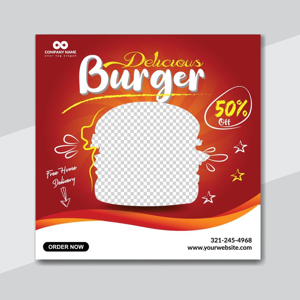 utsökt burger och mat meny social media baner mall design vektor