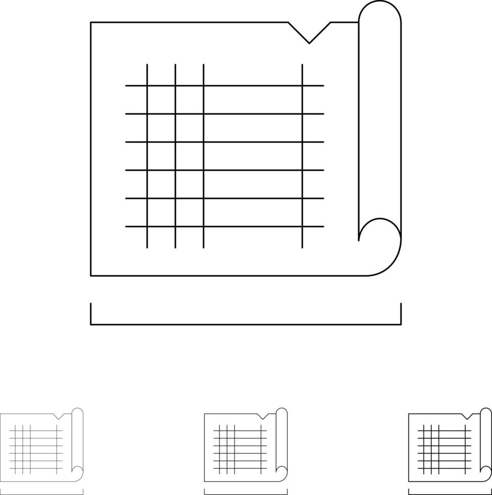 Bauzeichnung Hauskarte Fett und dünne schwarze Linie Symbolsatz vektor