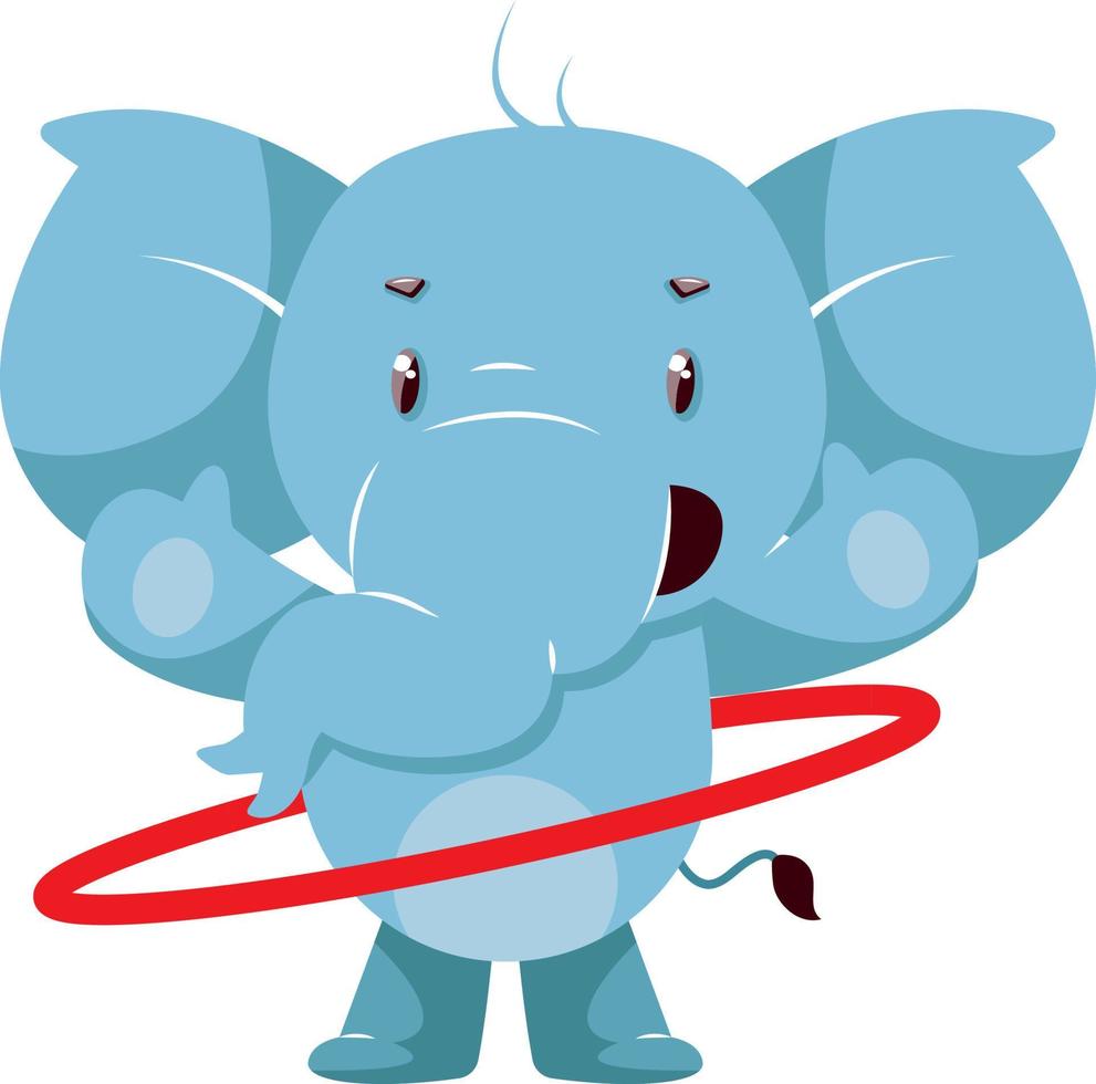 Elefant mit Hula-Hoop, Illustration, Vektor auf weißem Hintergrund.