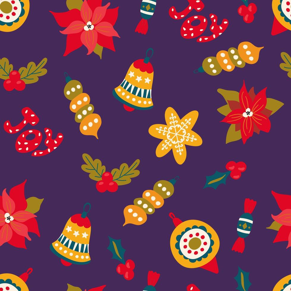 jul sömlös mönster. poissenttia, järnek, jul dekorationer. design för tyg, textil, tapet, förpackning, omslag papper. vektor