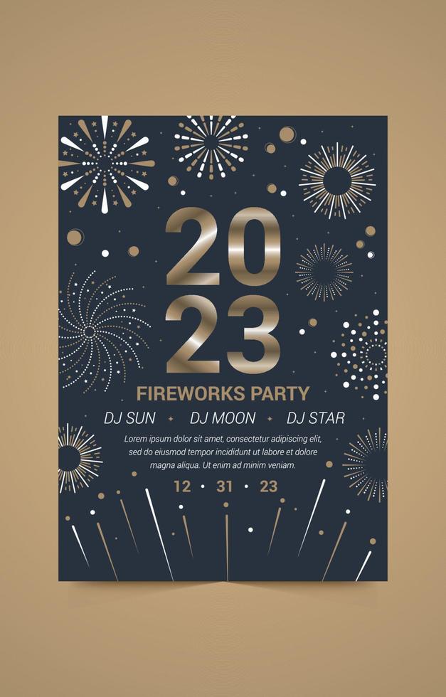 2023 Neujahr Feuerwerk Party Poster Design vektor