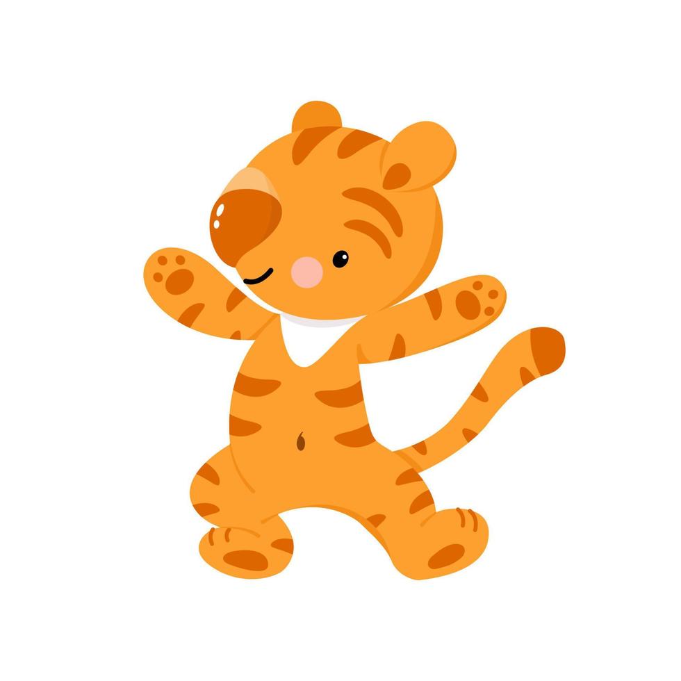 Cartoon tanzender Tiger isoliert auf weiß. lustiger Tiercharakter. flache vektorillustration. vektor