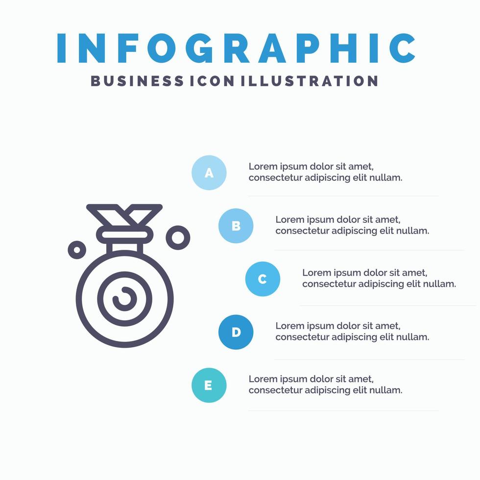 Medaillen-Olympiasieger gewann Liniensymbol mit 5 Schritten Präsentation Infografiken Hintergrund vektor