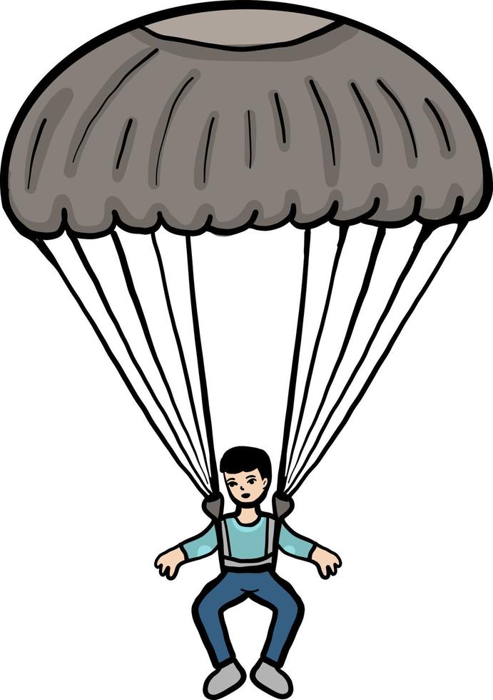 Mann mit Fallschirm, Illustration, Vektor auf weißem Hintergrund.