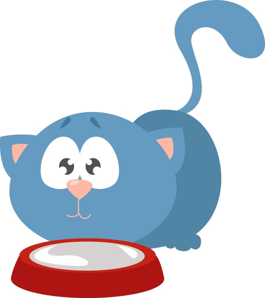 Trinkmilch der blauen Katze, Illustration, Vektor auf weißem Hintergrund