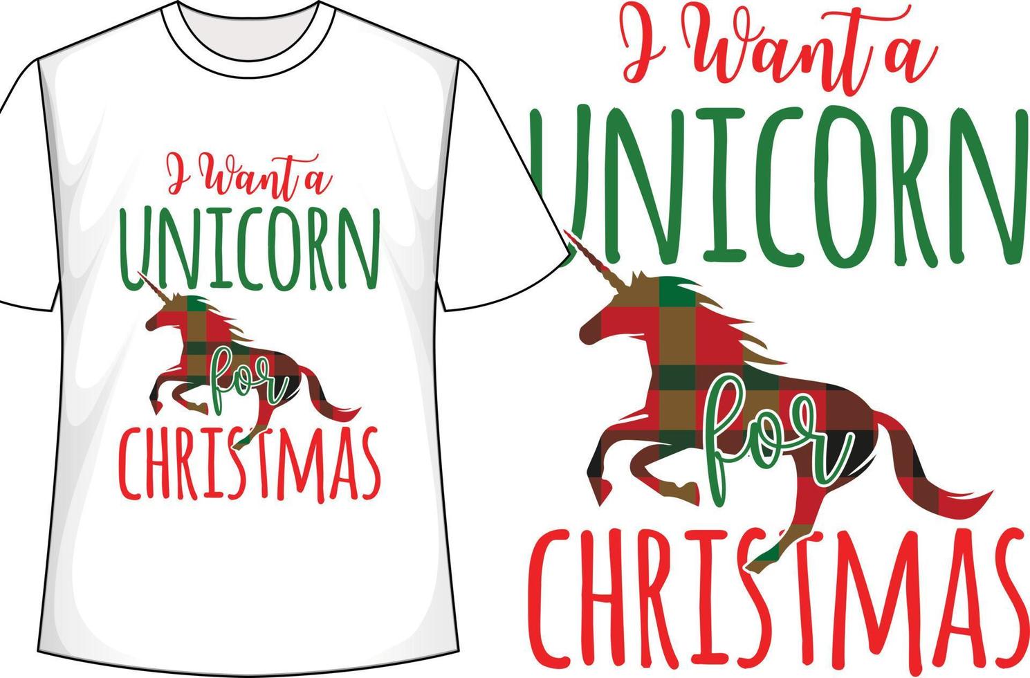 Ich möchte ein Einhorn für Weihnachts-T-Shirt-Design vektor