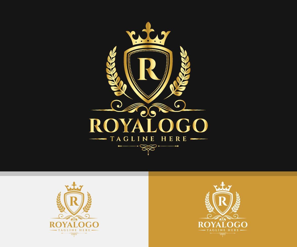 lyx varumärke elegant kunglig logotyp. kunglig brev r logotyp mall. vektor