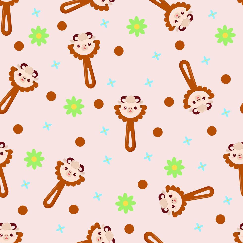 sömlös mönster med bebis lamm skallra. barns mönster på textilier. mild barns rosa bakgrund vektor