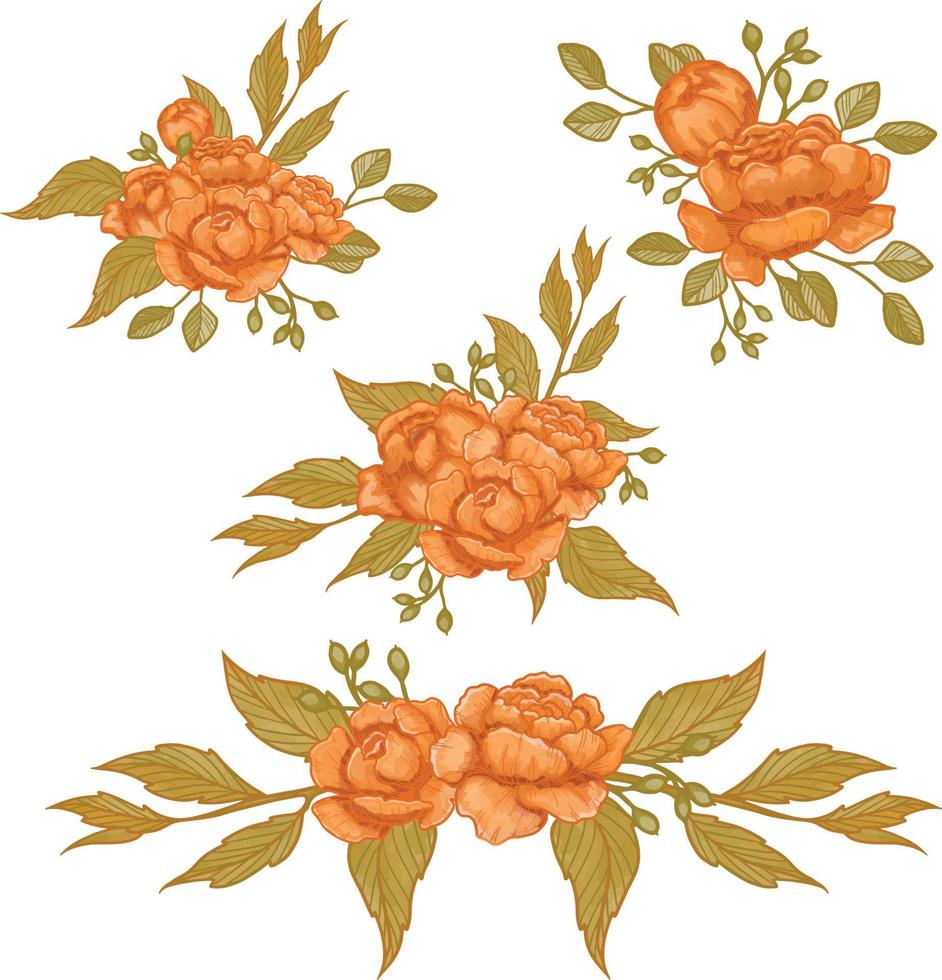 uppsättning av vattenfärg blomma, orange flora ClipArt vektor