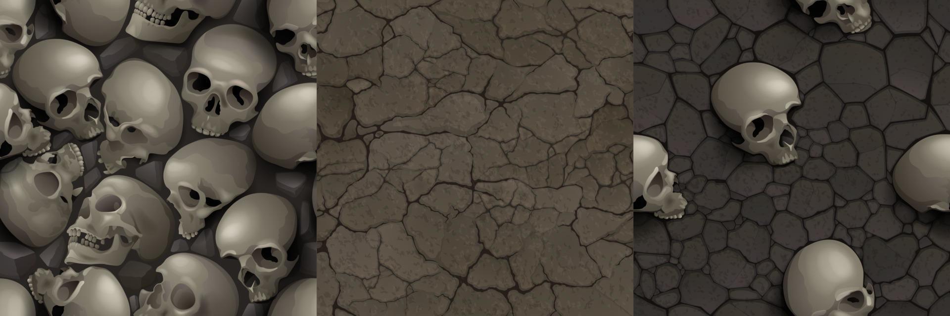 Texturen aus trockenem Boden und Boden mit vergrabenen Schädeln vektor