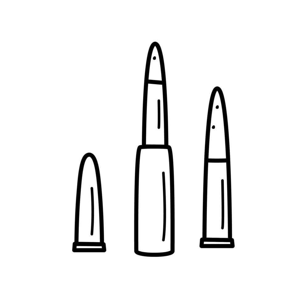 Kugelsatz, Schalen für Schusswaffen. Gekritzelvektorillustration auf einem weißen Hintergrund. vektor