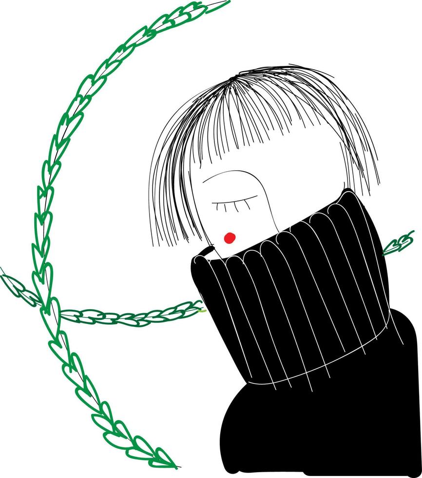 mädchen im schwarzen pullover, vektor- oder farbillustration. vektor