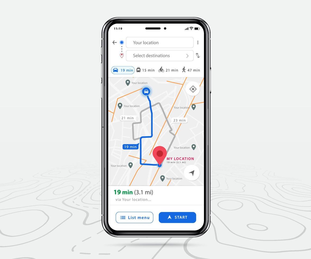 mobil Karta gps, smartphone Karta Ansökan och röd precisera på skärm, app Sök Karta navigering, isolerat på linje Kartor bakgrund, vektor illustration för grafisk design