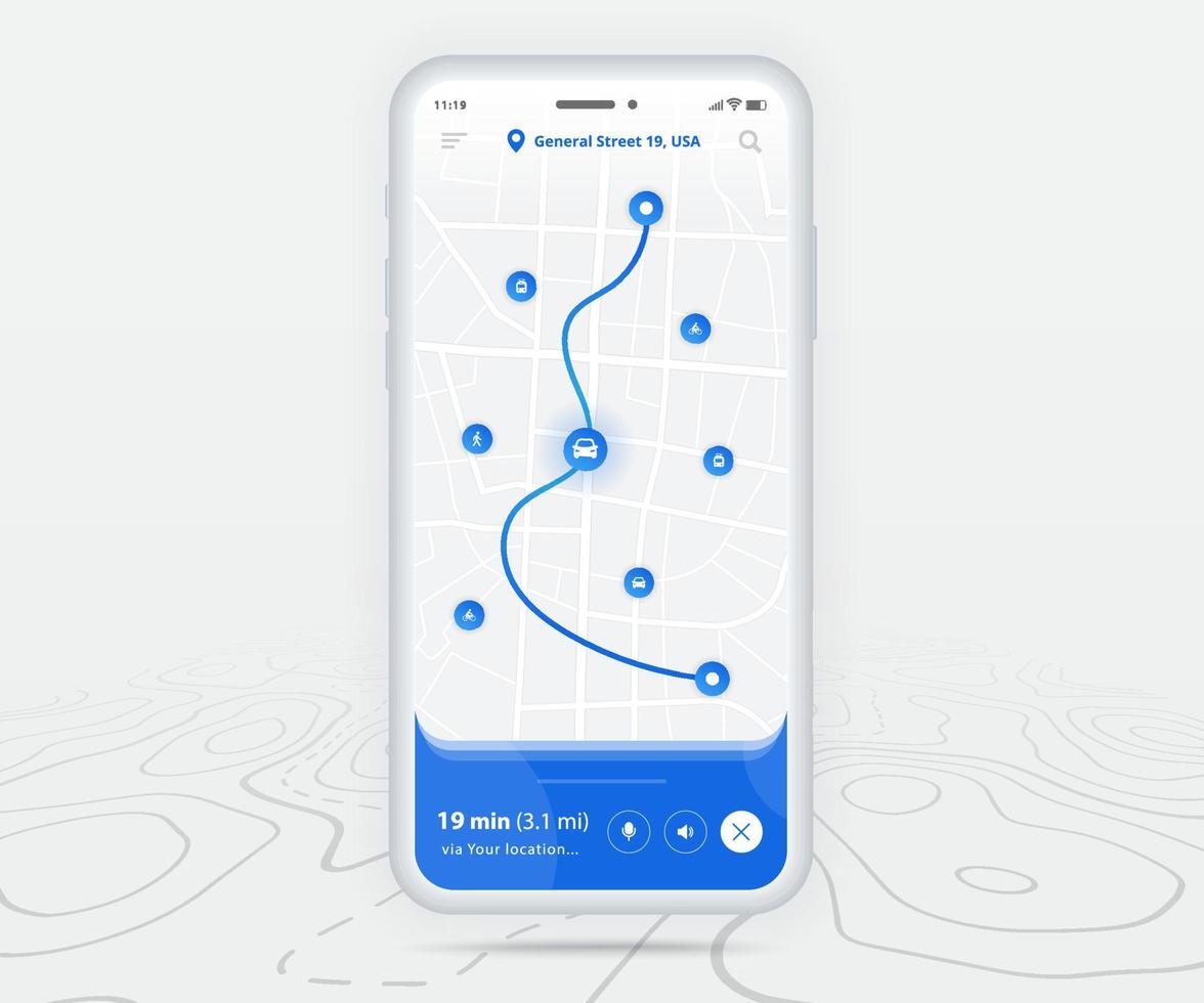 karte gps-navigation ux ui-konzept, smartphone-kartenanwendung und zielort auf dem bildschirm, app-suchkartennavigation, technologiekarte, stadtnavigationskarten, stadtstraße, verfolgung, standort, vektor