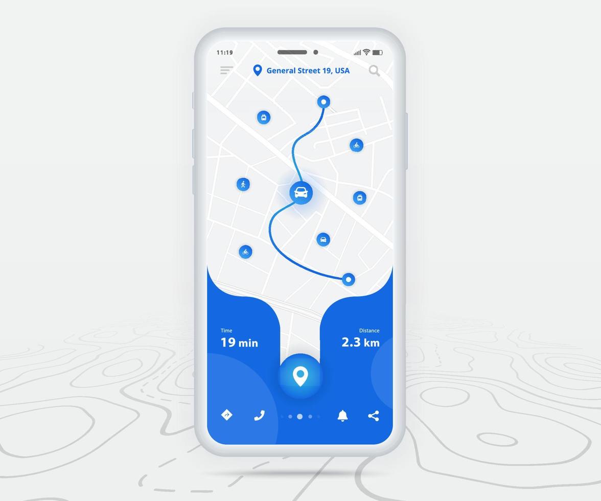 Karta gps navigering ux ui begrepp, smartphone Karta Ansökan och destination precisera på skärm, app Sök Karta navigera, teknologi Karta, stad navigering Kartor, stad gata, spårning, plats, vektor