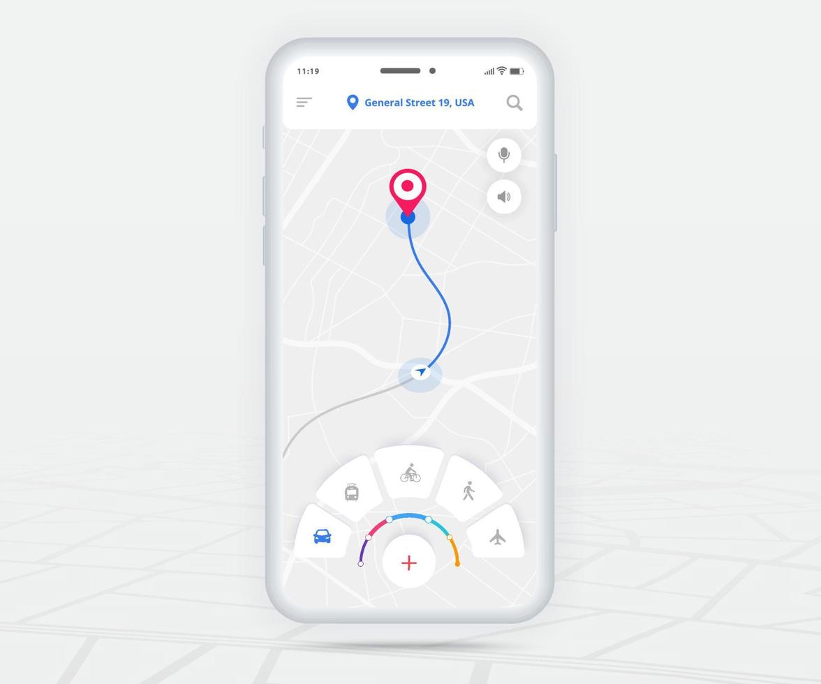 karte gps-navigation ux ui-konzept, smartphone-kartenanwendung und zielort auf dem bildschirm, app-suchkartennavigation, technologiekarte, stadtnavigationskarten, stadtstraße, verfolgung, standort, vektor