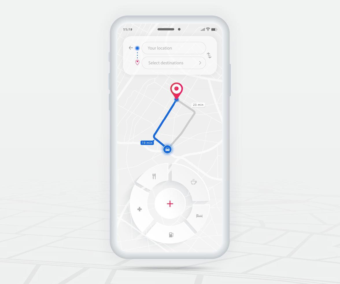 karte gps navigation app ux ui konzept, mobile kartenanwendung, smartphone app suche kartennavigation, technologiekarte, stadtnavigationskarten, stadtstraße, gps-tracking, standortverfolgung, vektor