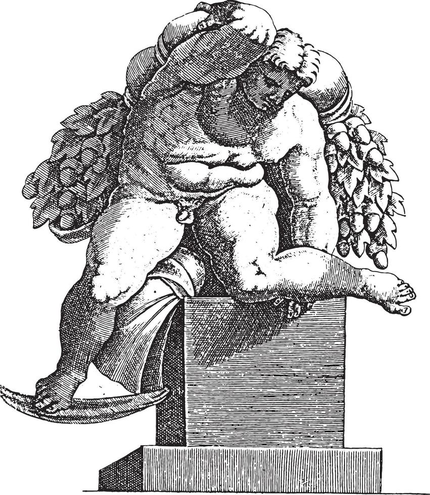 Sitzender Akt, Adamo Scultori, nach Michelangelo, 1585, Vintage-Illustration. vektor