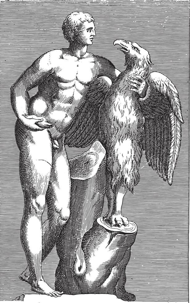 Skulptur von Jupiter als Adler mit Ganymed, anonym, 1584, Vintage-Illustration. vektor