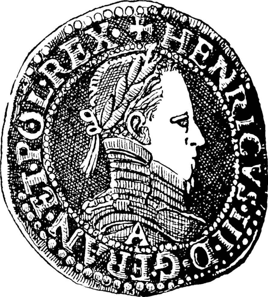 framsida sida av silver- franc av henry iii, årgång illustration. vektor