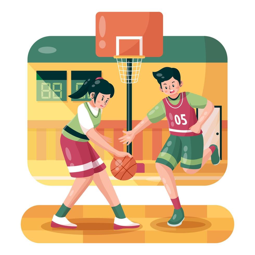 Jungen und Mädchen, die Basketball spielen vektor