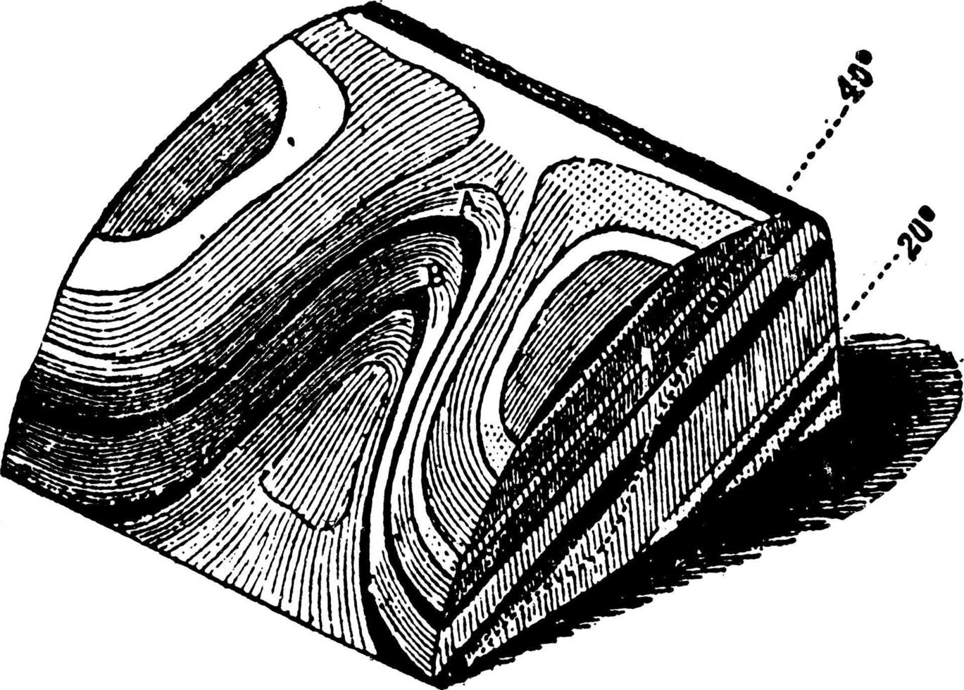 böjning av häll av ett lutande skikt, årgång illustration. vektor