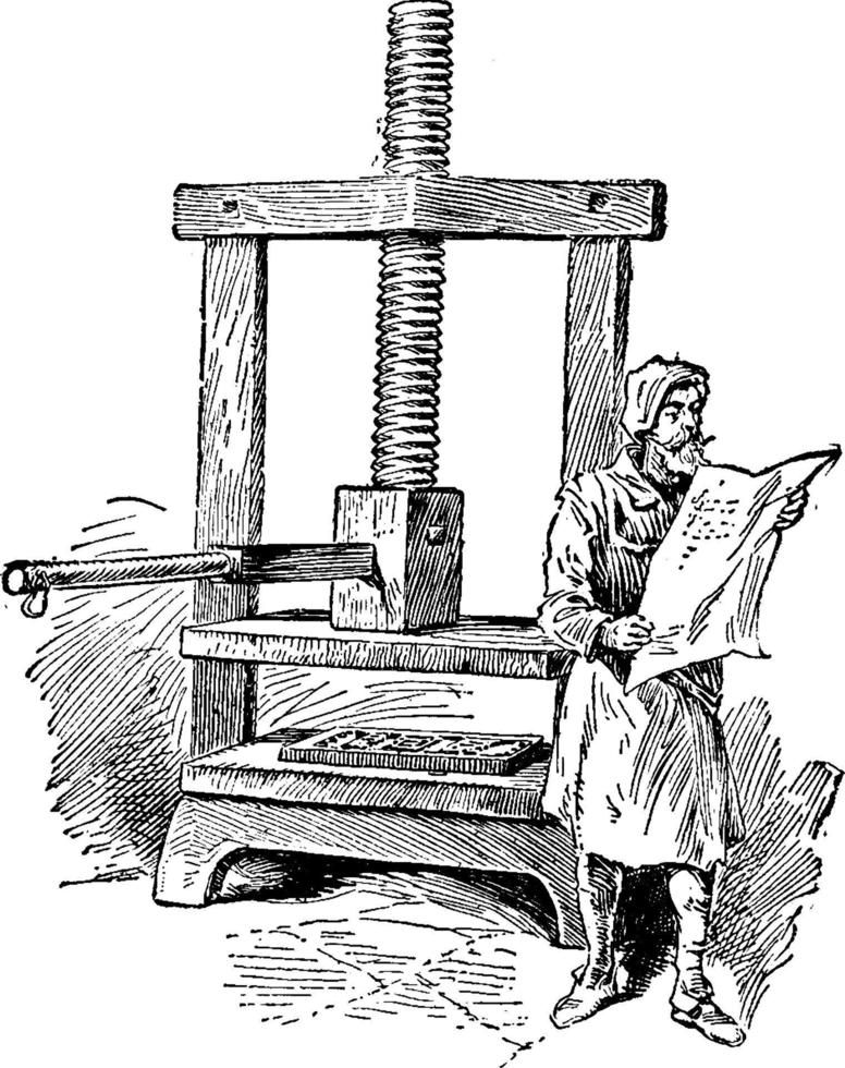 Druckmaschine, Vintage-Illustration. vektor