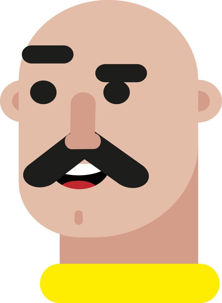 skallig man med mustasch i gul skjorta, illustration, vektor på en vit bakgrund.