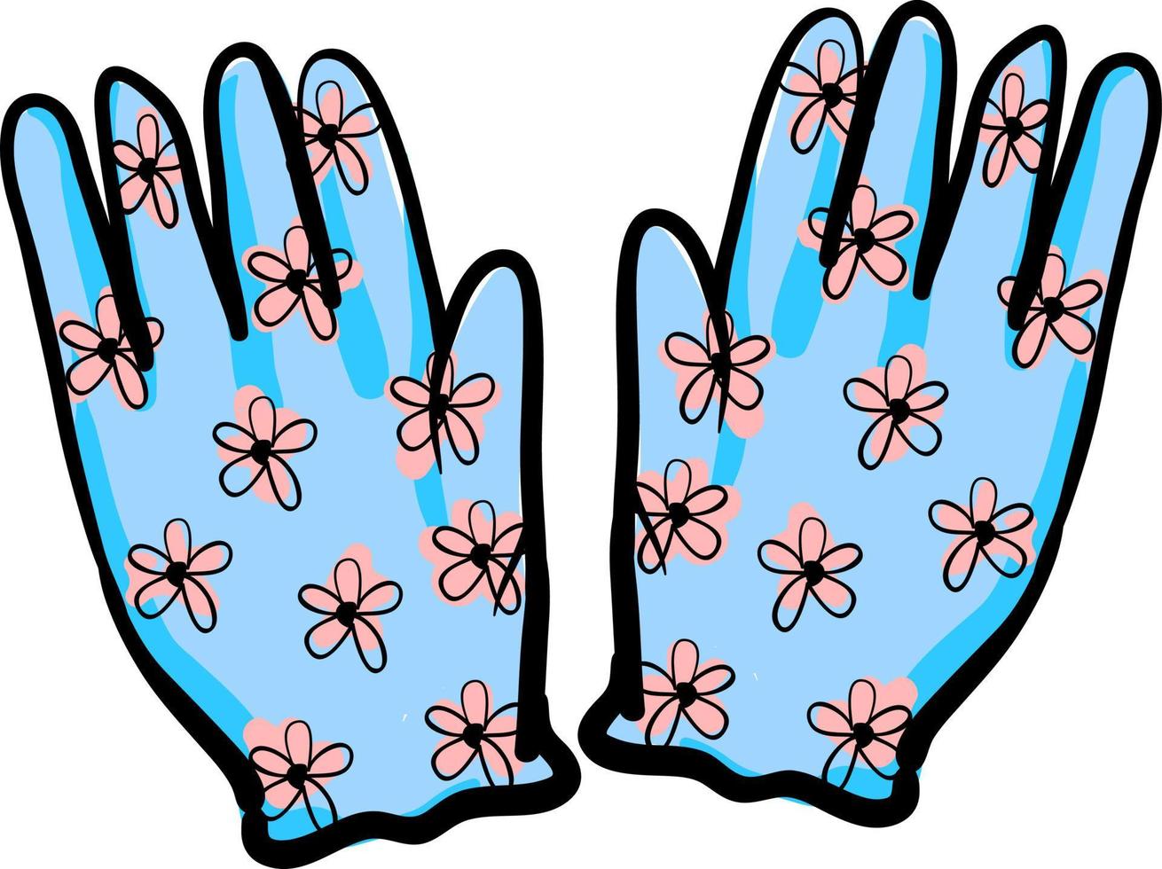 florale blaue Handschuhe, Illustration, Vektor auf weißem Hintergrund.