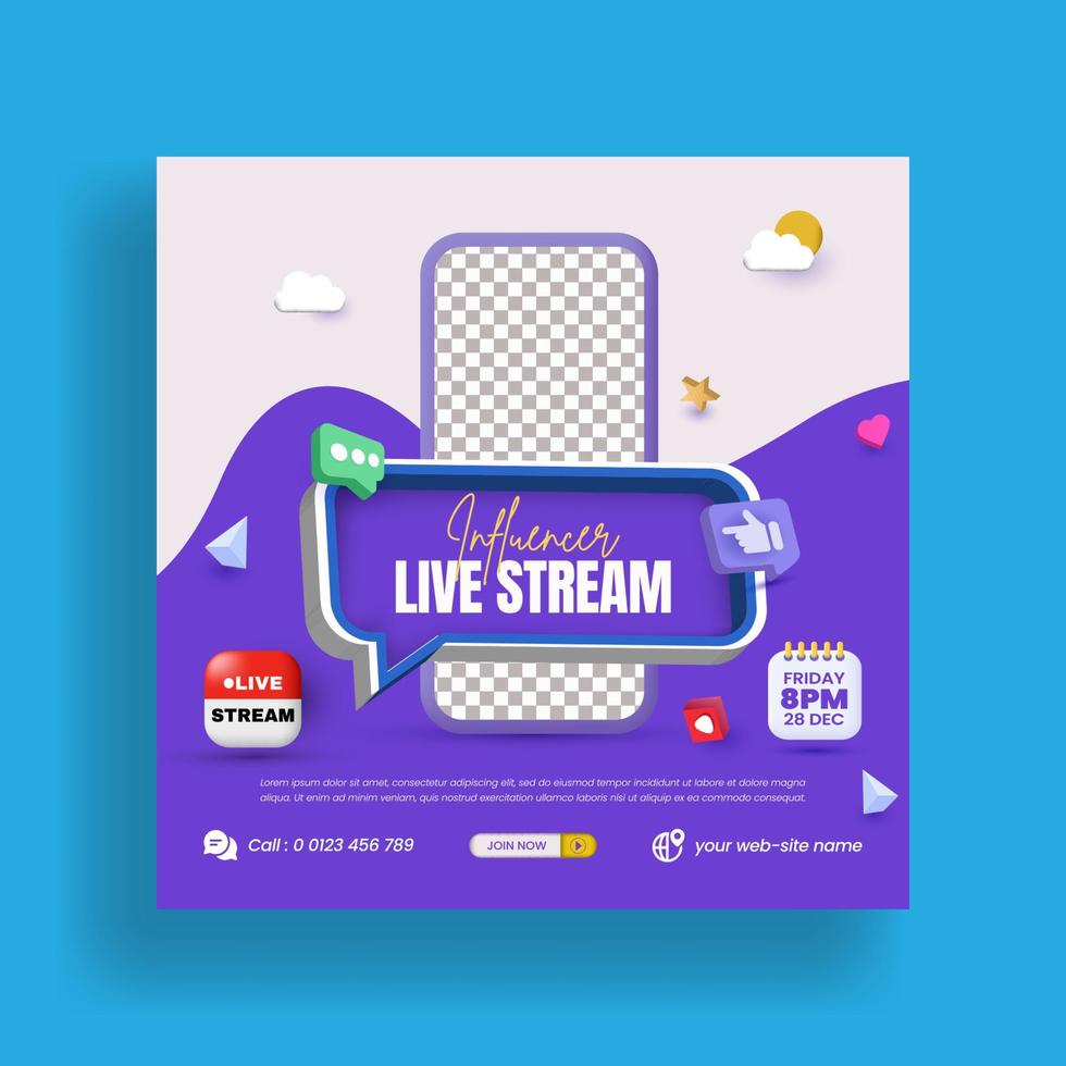 Modernes 3D-Social-Media-Post-Design für Webinar-Live-Stream-Banner und digitales Marketing-Business-Post-Banner-Template-Design vektor