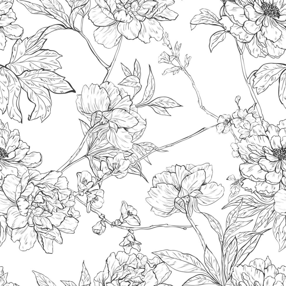 Blumenhand gezeichnetes nahtloses Muster mit Blumen. vektor