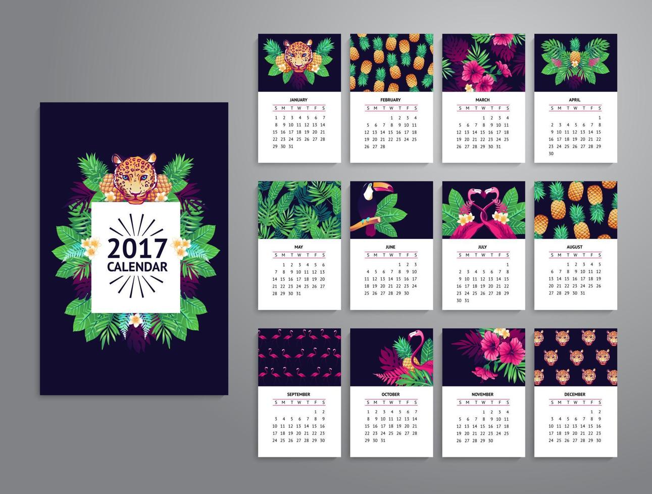 Tropischer Kalender zum Ausdrucken 2017. vektor