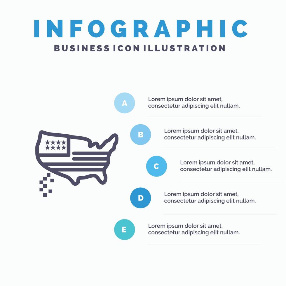 amerikan Karta tacksägelse USA linje ikon med 5 steg presentation infographics bakgrund vektor