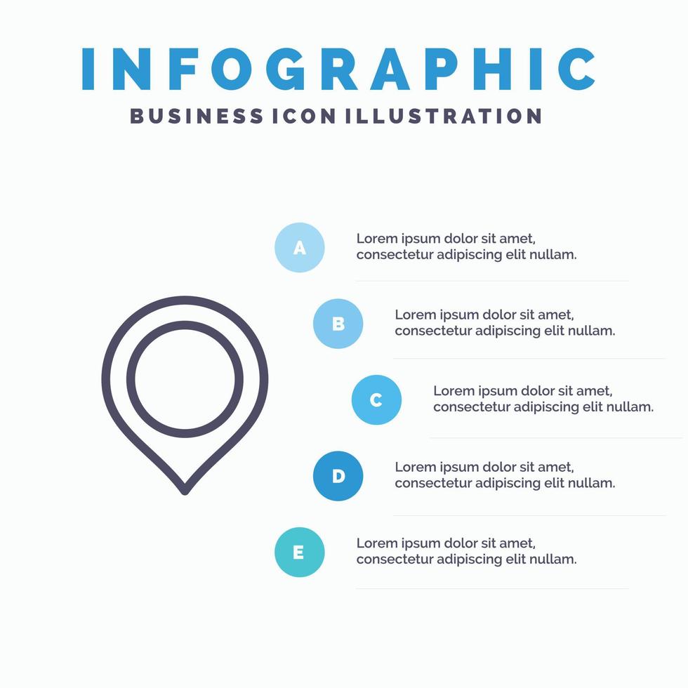 plats Karta markör mark linje ikon med 5 steg presentation infographics bakgrund vektor