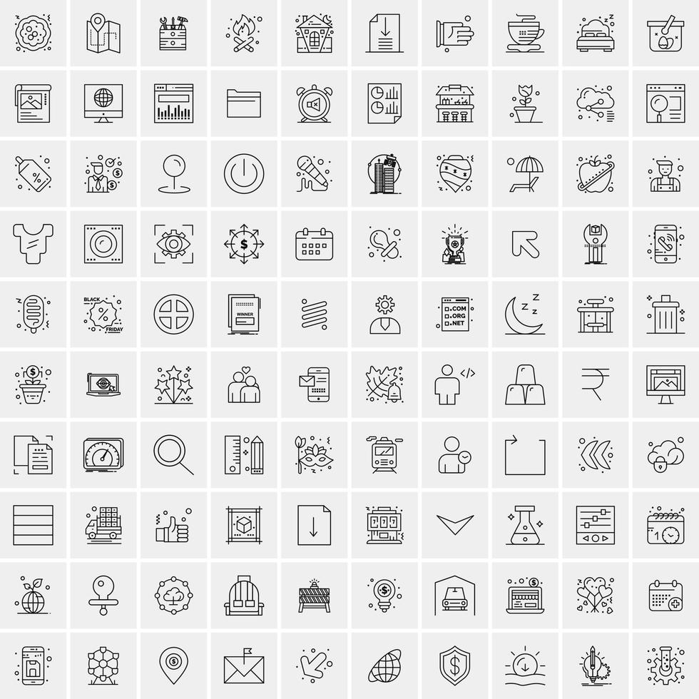 packa av 100 universell linje ikoner för mobil och webb vektor