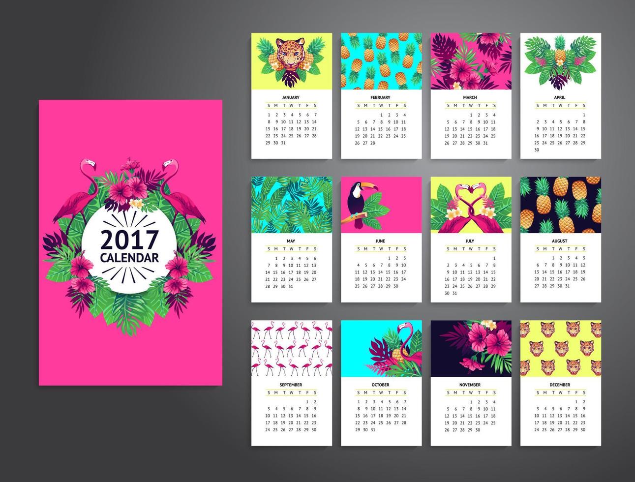 Tropischer Kalender zum Ausdrucken 2017. vektor