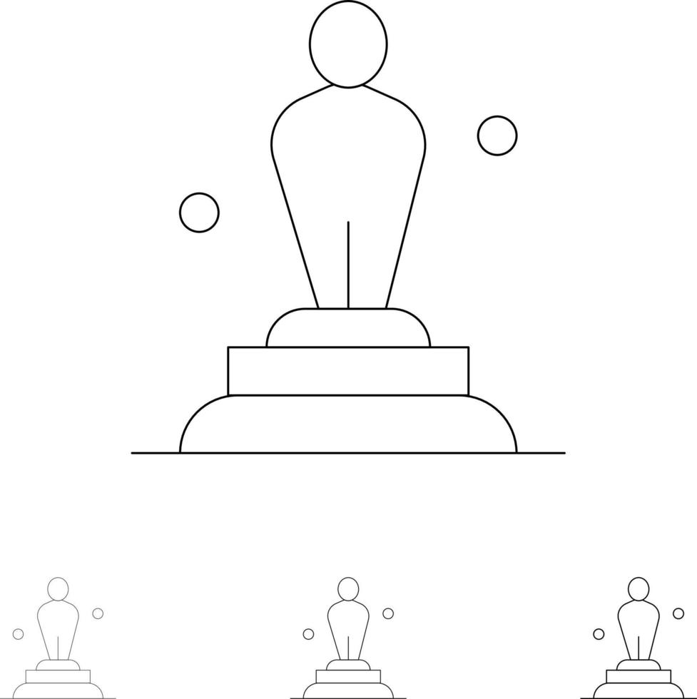 akademi tilldela Oscar staty trofén djärv och tunn svart linje ikon uppsättning vektor