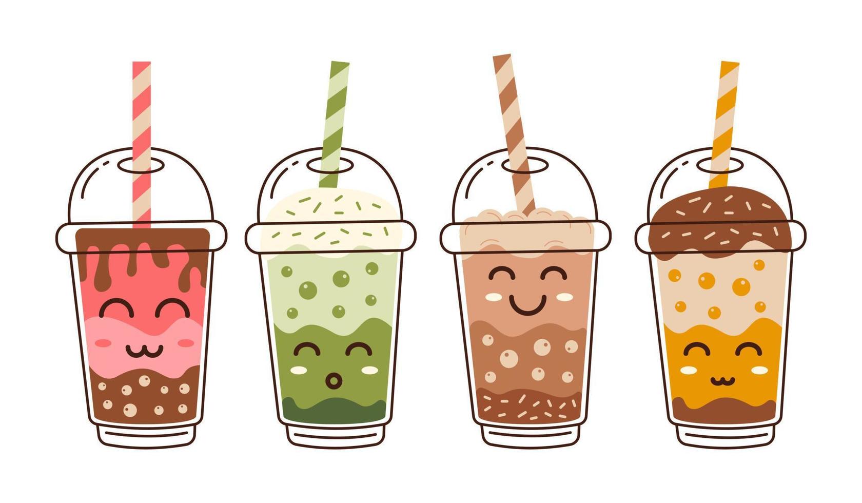 niedlicher bubble tea, boba trinken aromen sammlung handgezeichnete vektorillustration vektor