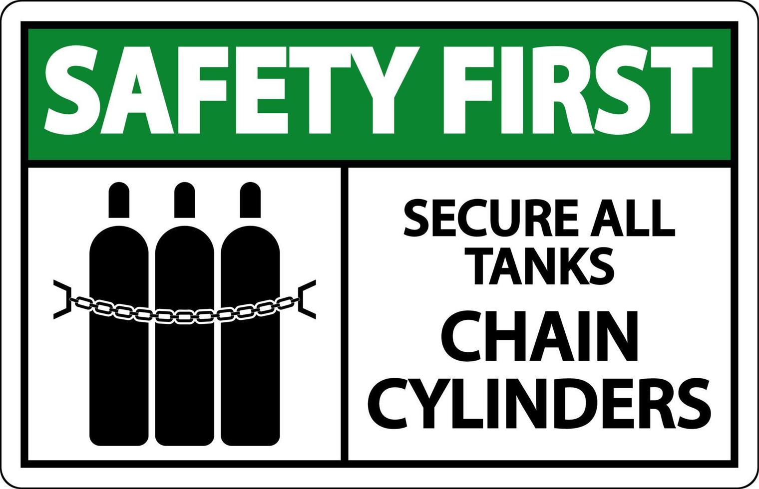 Safety-First-Schild Alle Tanks, Kettenzylinder sichern vektor