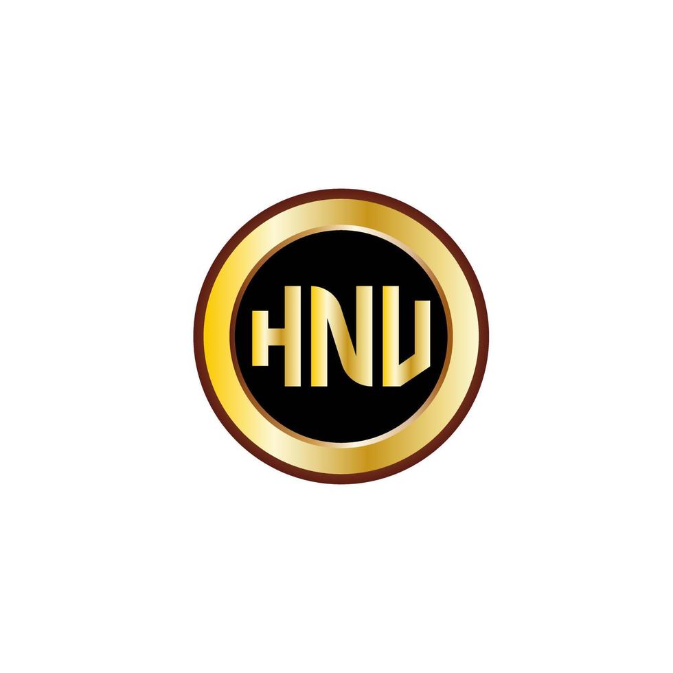 kreatives hnu-brief-logo-design mit goldenem kreis vektor