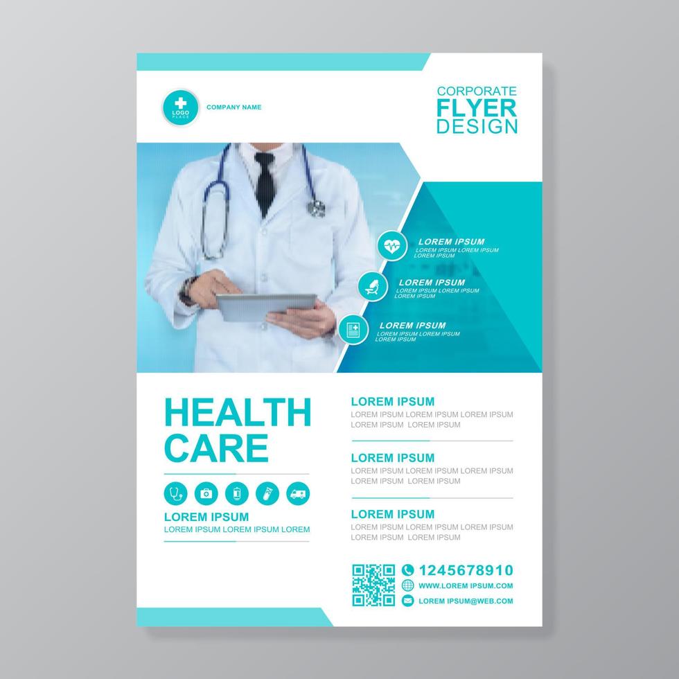 Corporate Healthcare Cover a4 Template Design und flache Symbole für einen Bericht und medizinisches Broschürendesign, Flyer, Broschürendekoration zum Drucken und Präsentationsvektorillustration vektor