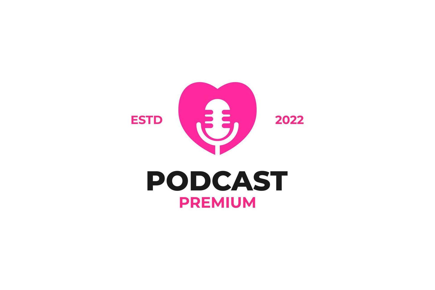 platt mic podcast med kärlek ikon logotyp design vektor illustration