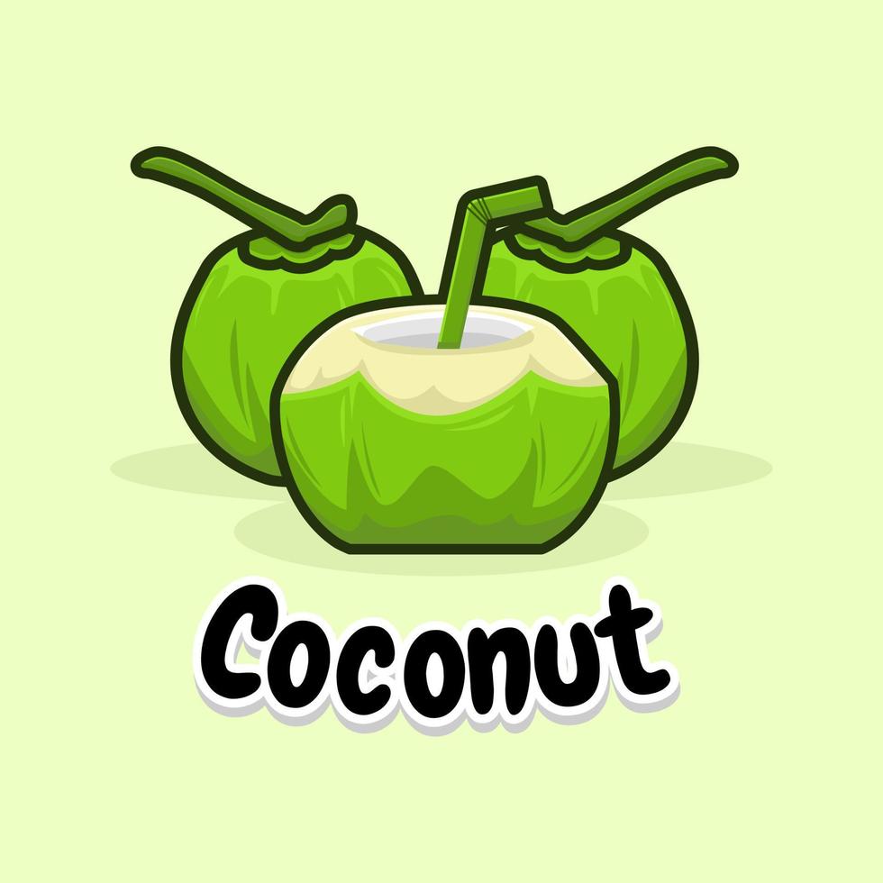 färsk grön kokos frukt illustration mat element vektor